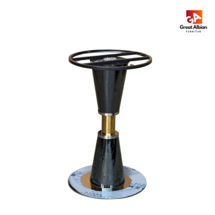 Luxury hourglass metal table base with sculptural double-cone design and metallic accent for premium restaurant and hotel interiors.