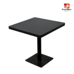 Modern black dining table with black base for minimalist café and restaurant use.