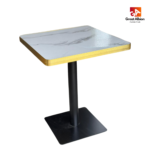 White marble dining table with gold edge for modern hospitality venues.