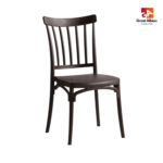 Durable commercial stacking chair with ergonomic seat and slatted backrest for busy hospitality venues.