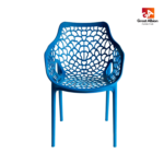 Blue polypropylene stacking chair with ergonomic design for cafés, restaurants, and outdoor hospitality spaces.