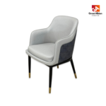 Elegant Bellagio restaurant chair with black wooden legs and gold metal caps for cafés, hotels, and fine dining spaces