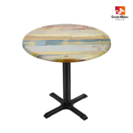 Rustic multi-colour wood-effect café table for boutique restaurants and themed hospitality venues.