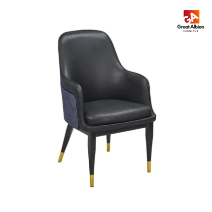 Modern Bellagio leather dining chair featuring ergonomic curved backrest and embossed textured rear panel