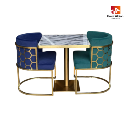 Designer honeycomb back dining chair with deep tub silhouette, ideal for hotels, cafés, and fine restaurants.