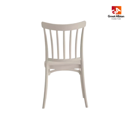 Lightweight weather-resistant café chair designed for restaurants, terraces, beer gardens, and commercial dining environments.