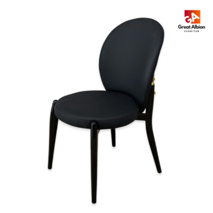 Arcadia restaurant dining chair with rounded backrest, cushioned seat, and durable black wooden legs for modern interiors.