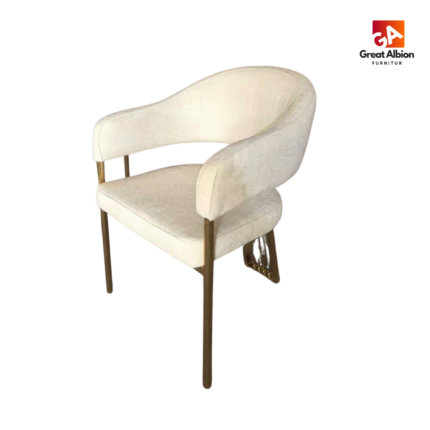 Monaco tub chair with curved back design, cushioned seating, premium upholstery, and strong metal legs for elegant dining interiors.