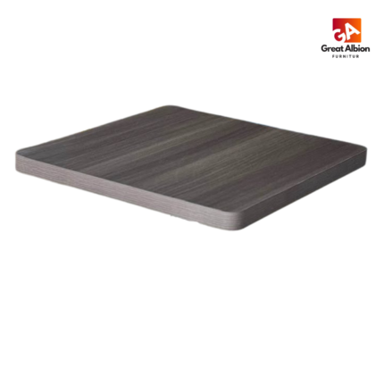 Dark walnut MDF table top with smooth rounded edges and commercial-grade finish for indoor dining spaces.