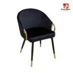 Premium velvet hospitality chair featuring wraparound backrest, gold ring accents, and stylish black-and-gold leg finish.
