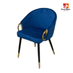 Elegant restaurant lounge chair with deep cushioned velvet seat and signature gold ring side detailing design.