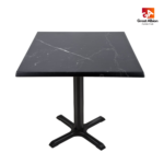 Black marble-effect café table designed for upscale indoor and outdoor dining spaces.