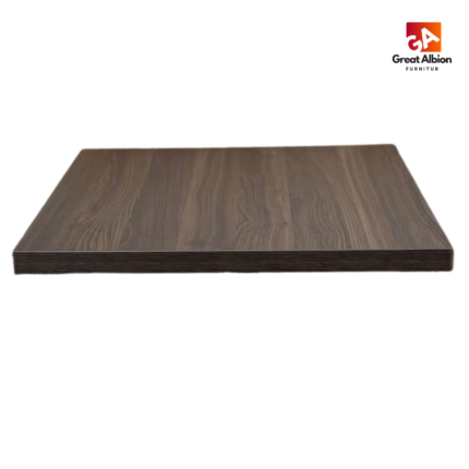 Espresso wood grain MDF table top with premium finish designed for indoor café and restaurant use.