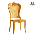 Durable polypropylene event chair featuring baroque-inspired design, stackable build, and indoor outdoor versatility.