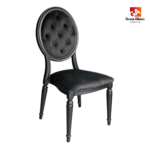 Elegant aluminium oval back chair with tufted velvet upholstery for weddings, galas, and luxury event seating.