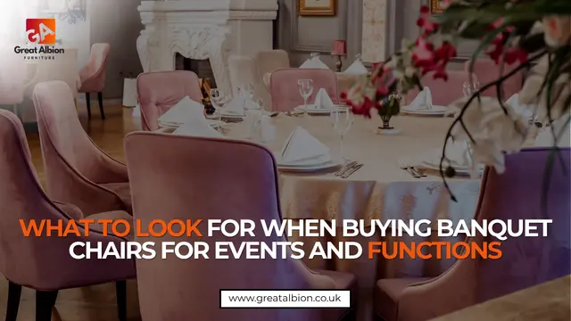 Rows of stacked banquet chairs set up for a formal UK event function in a hotel venue