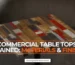 Selection of commercial table tops in wood, laminate and stone finishes for restaurant and café use