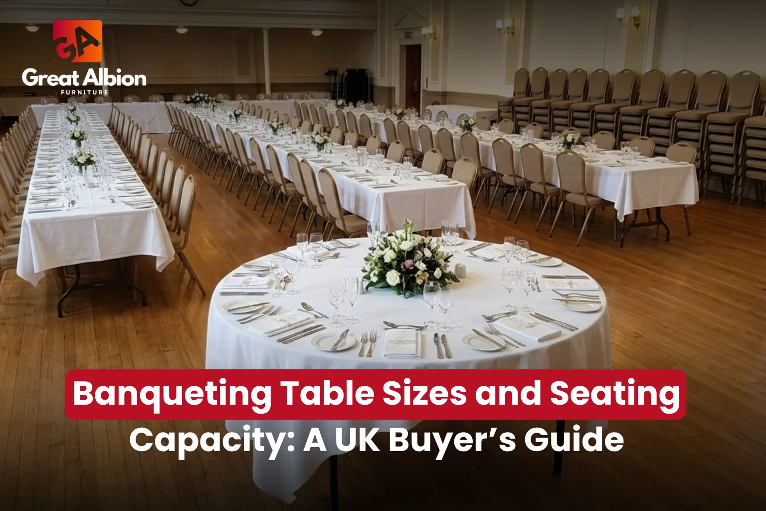 Banqueting table sizes set out in a UK function room